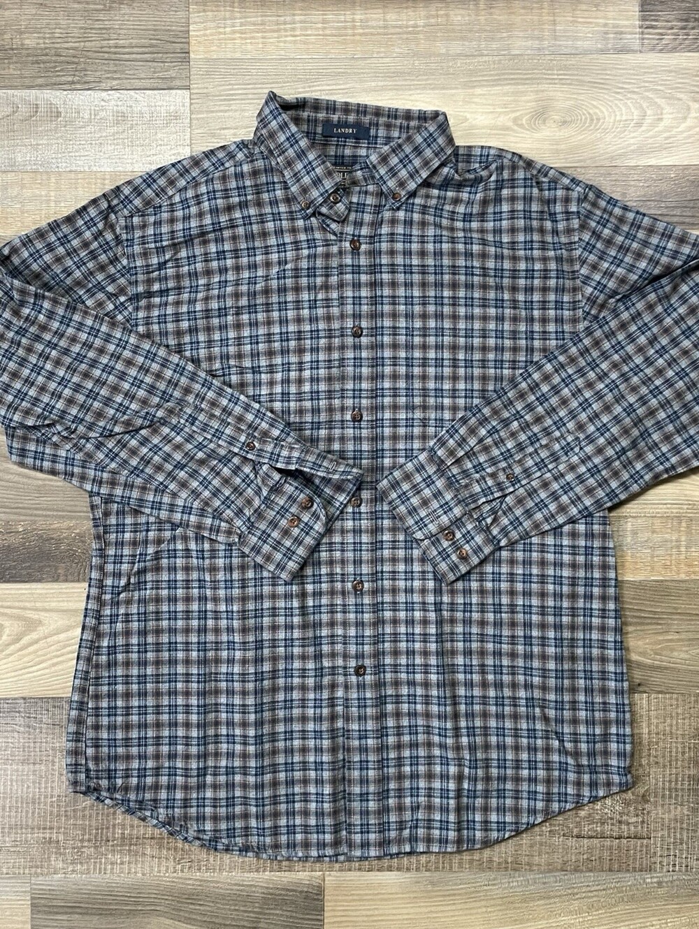 Pendleton Landry Mens XXL Blue Gray Brown Plaid Flannel Shirt Button Down Casual
